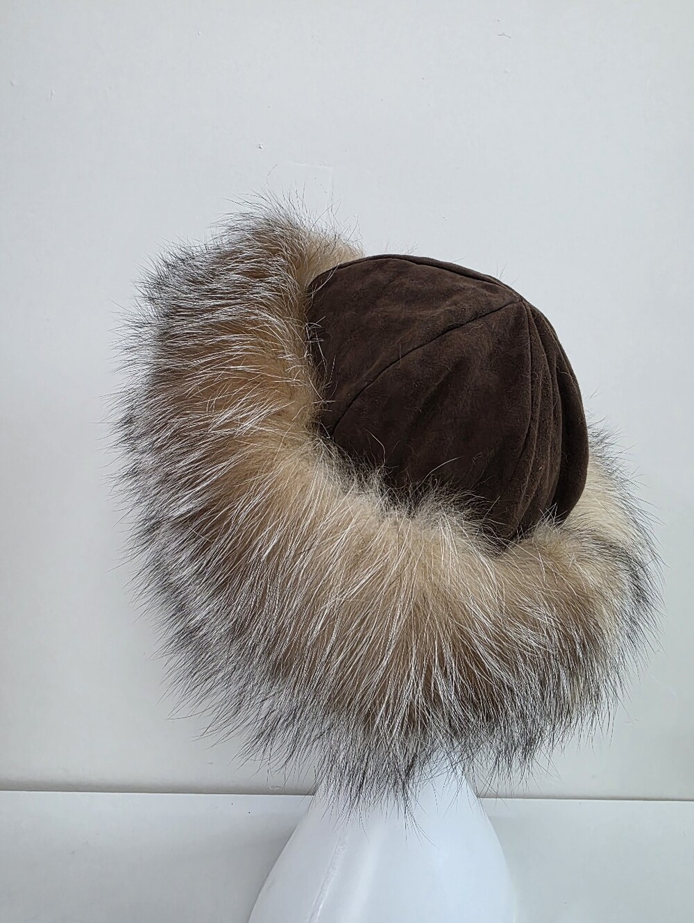 Surell Brown Suede Winter Hat with Fox Fur Trim - Women Accessories